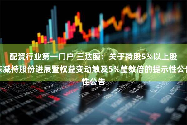配资行业第一门户 三达膜：关于持股5%以上股东减持股份进展暨权益变动触及5%整数倍的提示性公告